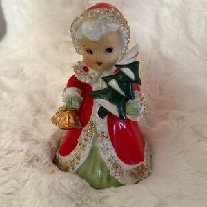 Vintage Lefton Angel Bell - Holding Tree - spaghetti trim